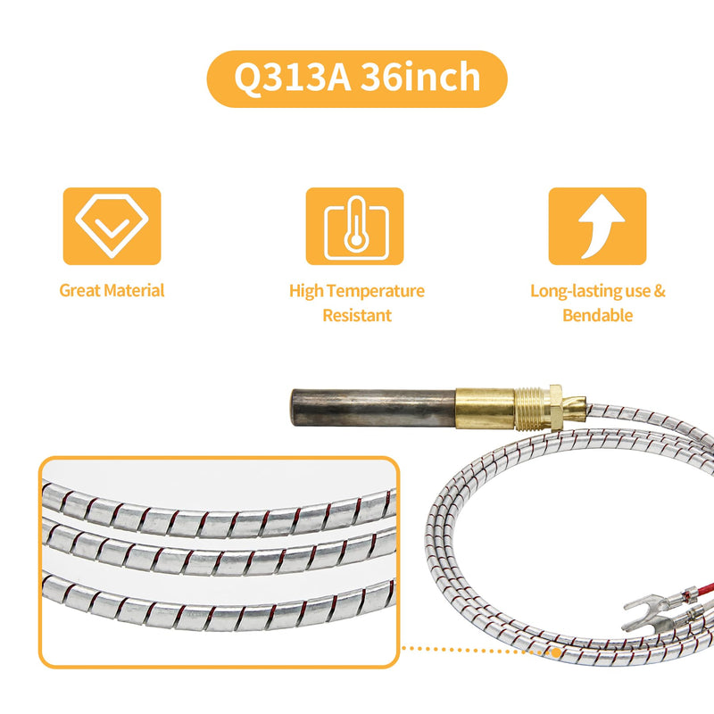 Q313A 750mV Thermopile Generato, 36" Universal Replacement Thermopile for Gas Water Heater, Fireplace/Gas Oven/Fryer, 750 Millivolt Thermal Couple Pilot Assembly (2/Pack) 36" (2/Pack)