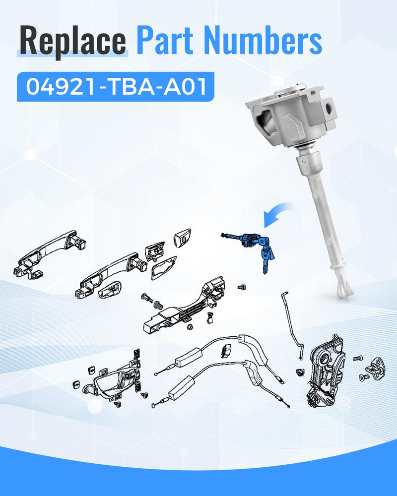 Left Driver Side Door Lock Cylinder with 2 Keys 04921-TLA-A01 Fit for Honda Civic 2016 2017 2018 2019 2020 2021, 04921TBAA01