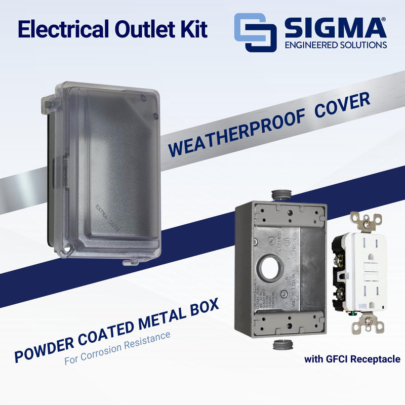 16801 Non-Metallic Weatherproof Outdoor Electrical Outlet Kit w/Extra Duty Cover, Box and 15 Amp GFCI Receptacle, IN-USE, Clear/Gray, 1 Gang, Lockable with Patented Hinge