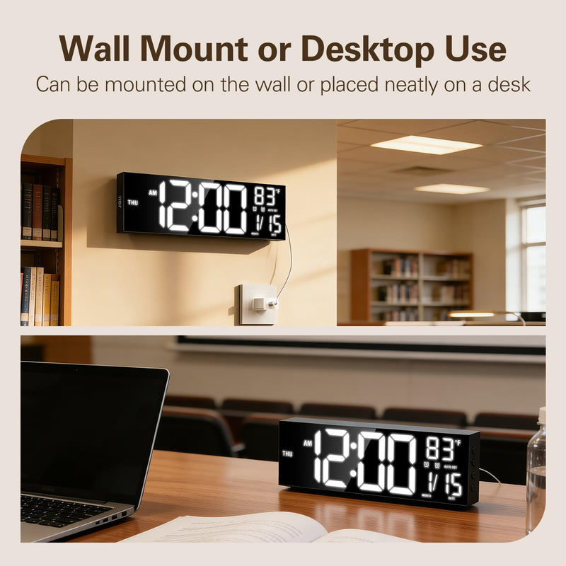 JALL 16.15 inch Large Digital Wall Clock, RGB Lights with Remote Control, Dual Alarms with Big LED Display, Auto DST, C° / F° Temperature for Classroom, Birthday Gift, Senior Black 16 inches