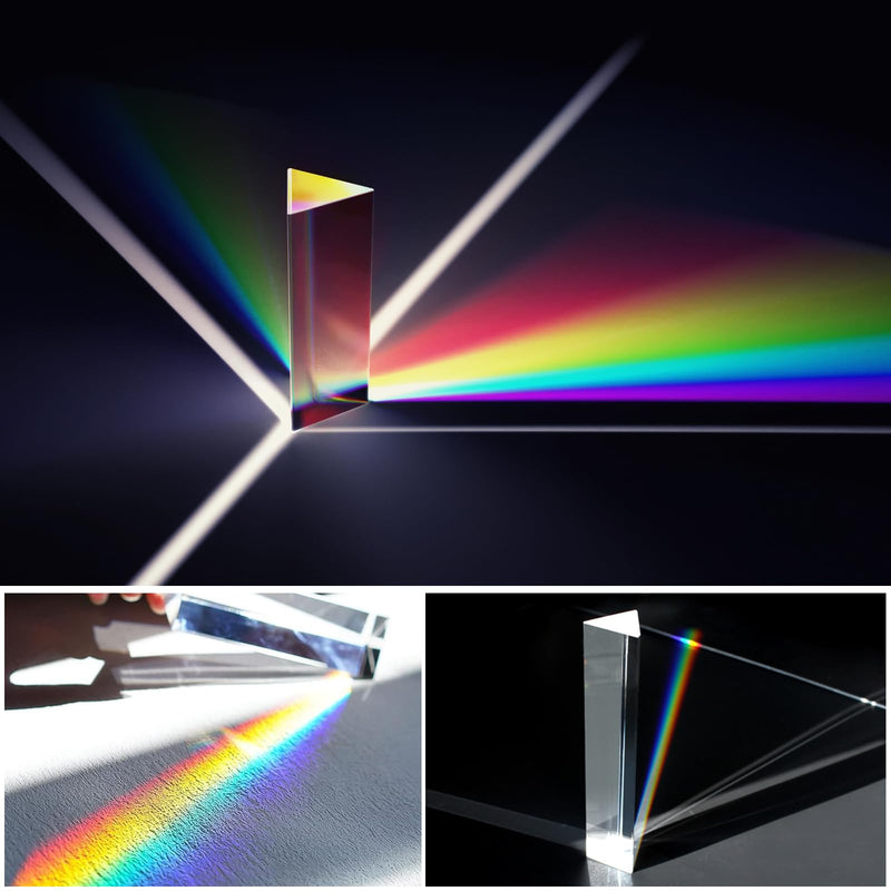 2pcs Clear Triangular Prism, K9 Prisms Set -6" & 1" Lengths Optical Prisms for Teaching Light Spectrum Physics and Photo Photography Prism 2