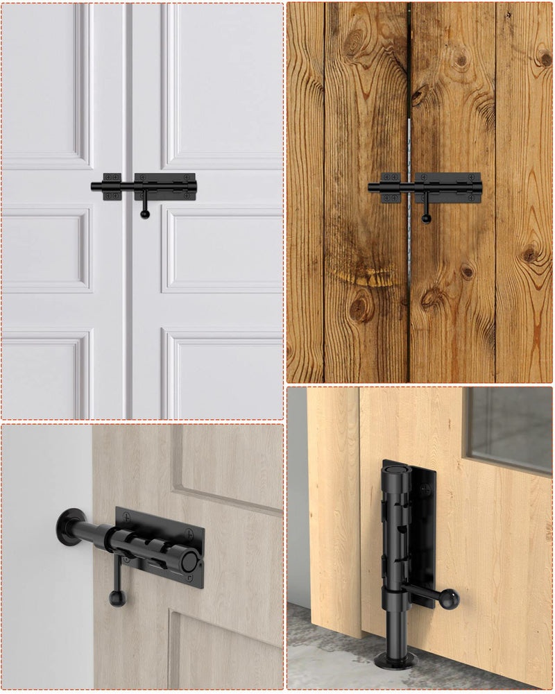 Heavy Duty Slide Bolt Gate Latch Hardware, 6.3 Inch Solid 304 Stainless Steel Latches Electroplating Finish, Barrel Bolt Lock for Wooden Fence, Yard Door, Barn Door, Shed Door, Interior Black - 1 Pack