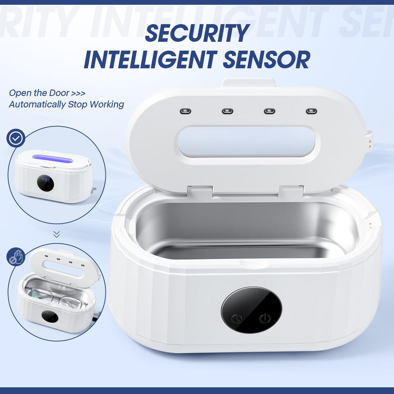 Ultrasonic Jewelry Cleaner,49Khz Ultrasonic Cleaner Machine with Blue Light | Ultrasonic Jewelry Cleaner For Dentures,Retainers, Eyeglasses, Watch,Braces,Rings, Jewelry, 5 Cleaning Modes and LED Display White