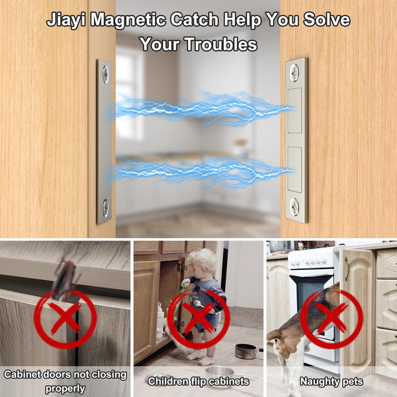 Cabinet Magnet Jiayi Door Catch, 8 Pack Ultra Thin Cabinet Door Magnetic 30 LB Kitchen Drawer Magnets Closures, Door Magnetic Catch Cupboard Double Magnets Latch for Wardrobe Closet Door Closing Sliver