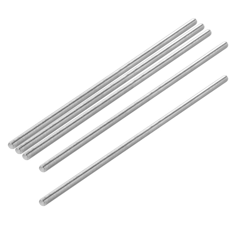 Pack of 10 M5 x 200mm Length 304 Stainless Steel Fully Threaded Rod Bar Studs Silver Tone