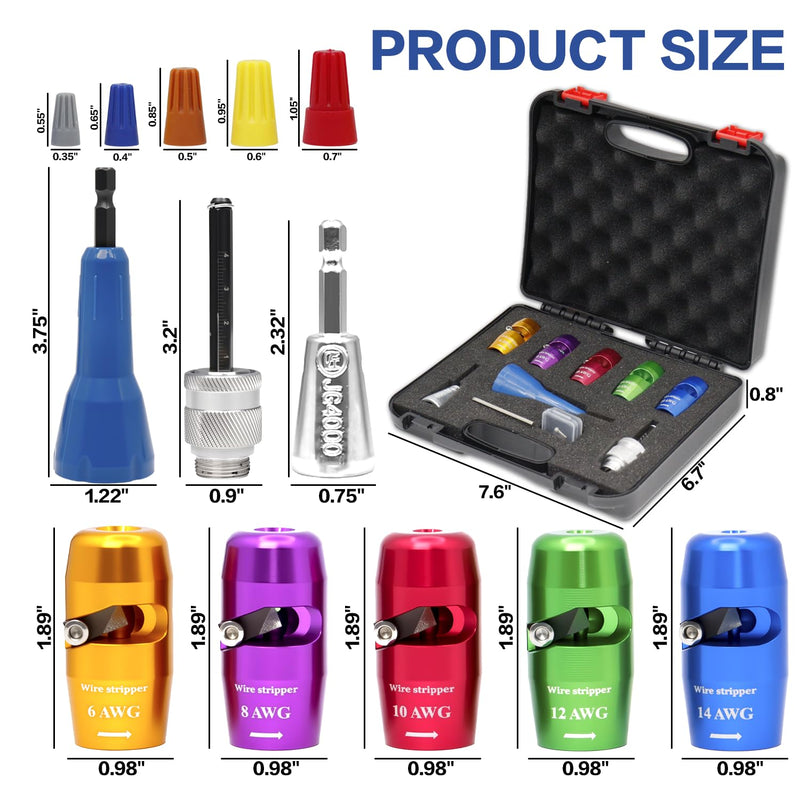 Wire Stripping for Drill, Wire Stripping Tool & Wire Twisting Connector Set, Wire Twister Tool for Drill, 8 in 1 Quickly Drill Wire Stripping Professional Electrician Tools Set（8pcs）