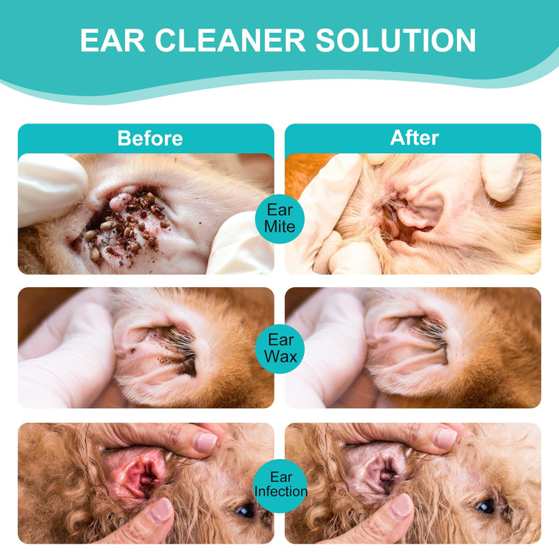 Dog Ear Cleaner Set, Dog Ear Infection Treatment, 4oz Dog Ear Cleaning Solution, 20pcs Cotton Swabs, 20pcs Finger Wipes, Gentle Pet Ear Wash Ear Rinse, Dog Ear Cleaner Kit Care for Dogs & Cats 1 Pcs+20 Wood swabs - PawsPlanet Australia