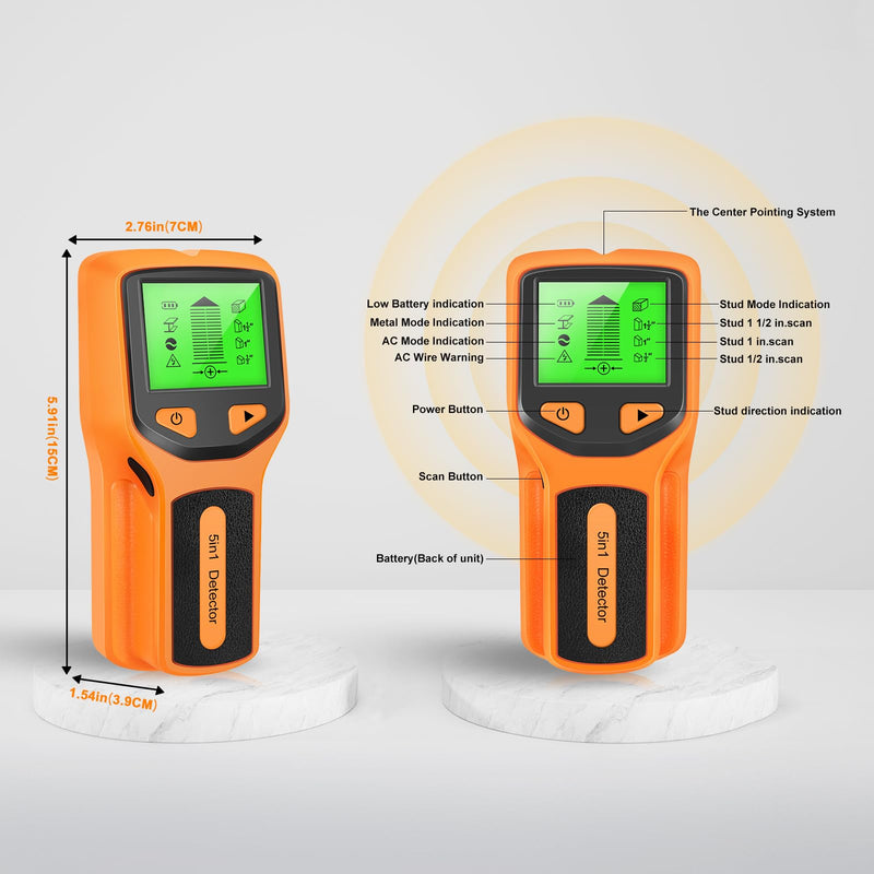 Stud Finder Wall Scanner- 5 in 1 Multifunctional Wall Detector Scanner with HD LCD Display & Audio Alarm for the Center and Edge of Wood, Metal, AC Wire & Studs Detection