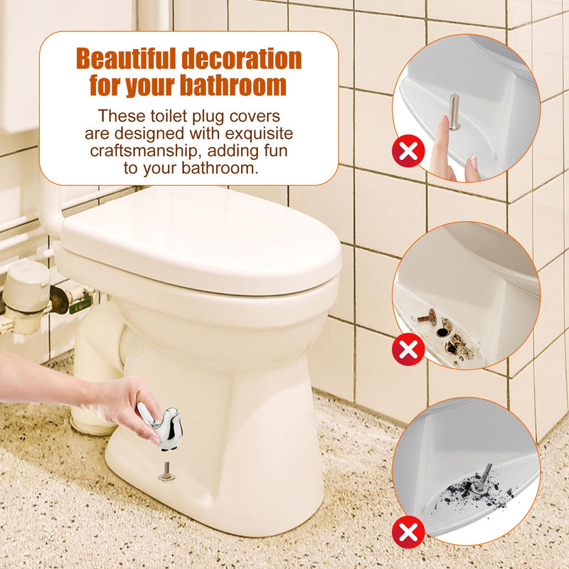 2pcs Toilet Bolt Caps, Bird Shape Ceramic Toilet Bolt Covers Hidden Toilet Screw Cover Caps Decorative Toilet Bolt Caps Animals for Bathroom Toilet Decoration (Silver) Silver