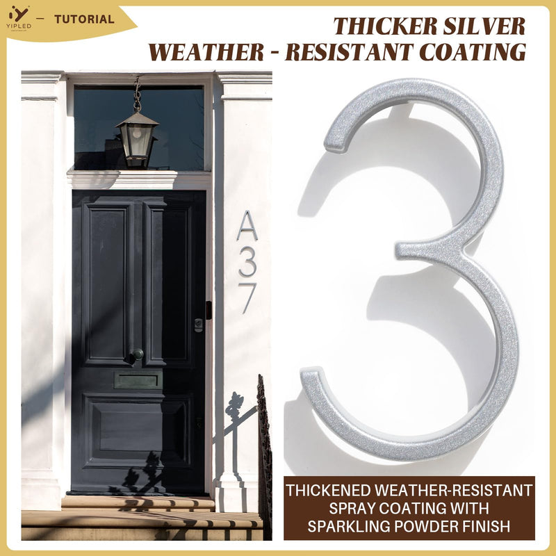 5 Inch House Numbers for Outside, Metal Address Number 4 - Modern Design, Weather-Resistant Silver Powder Coated Finish, No Fading (Silver) 5 Inch