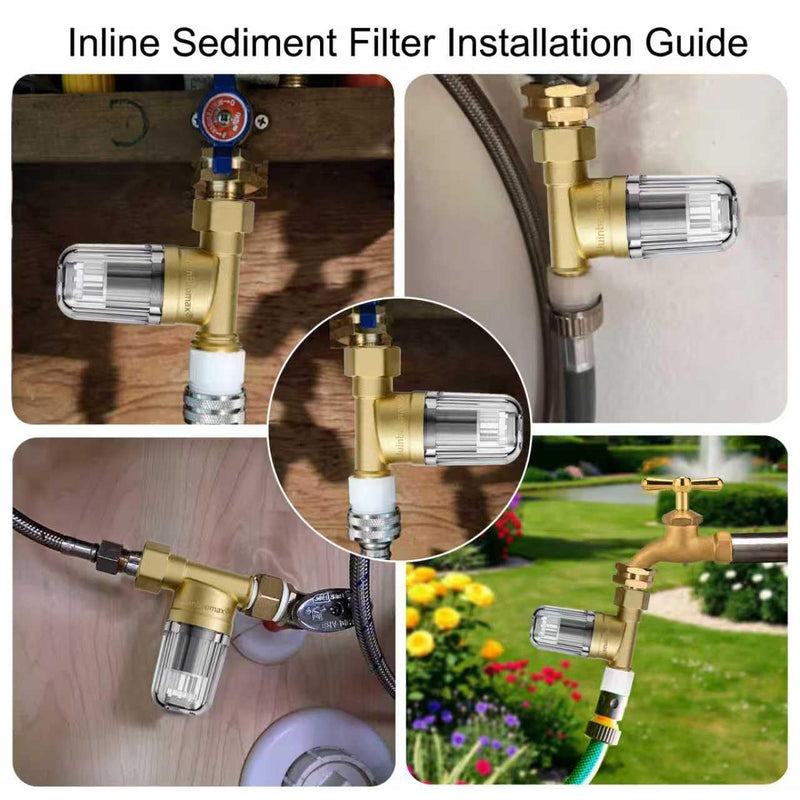 XZ02 50 Micron Reusable Washing Machine Water Filter, Compact Brass Washer Water Filter, for Washing Machine, Heater, Camping, Travel, Anti Scale Portable Sediment Filter
