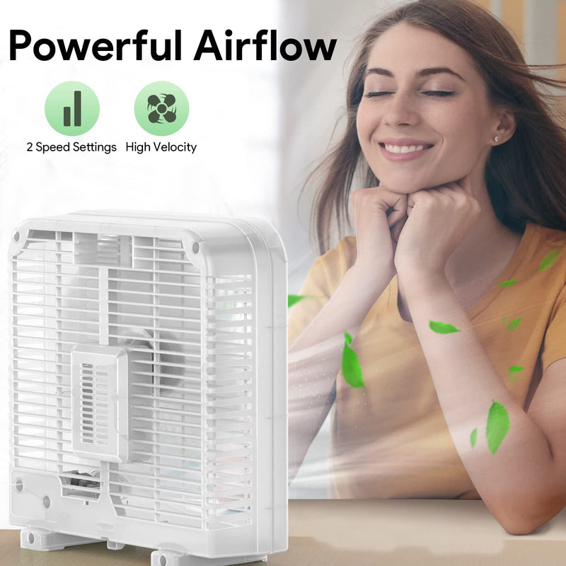 shinic 10" Tabletop Box Fan for Bedroom, 2 Speeds, Quiet Table Fan with Strong Airflow, Energy Efficient Small Box Fan, Portable Kitchen Exhaust Fan for Bedroom Bathroom Office Dorm Workshop, White Single Units