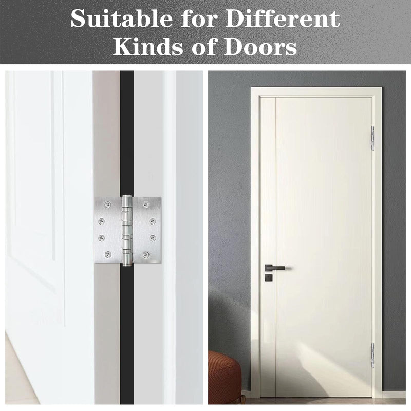 6Pcs Stainless Steel Silver Door Hinges, 4 x 4 Inch Door Hinge with Ball Bearing, Heavy Duty Door Hardware, Door Hinges with Square Corners 6 Pack