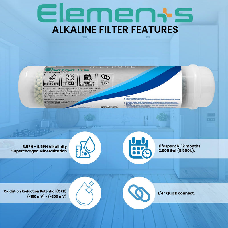 Metpure Elements Alkaline Inline Water Filter, 11" x 2.5", 1/4" QC