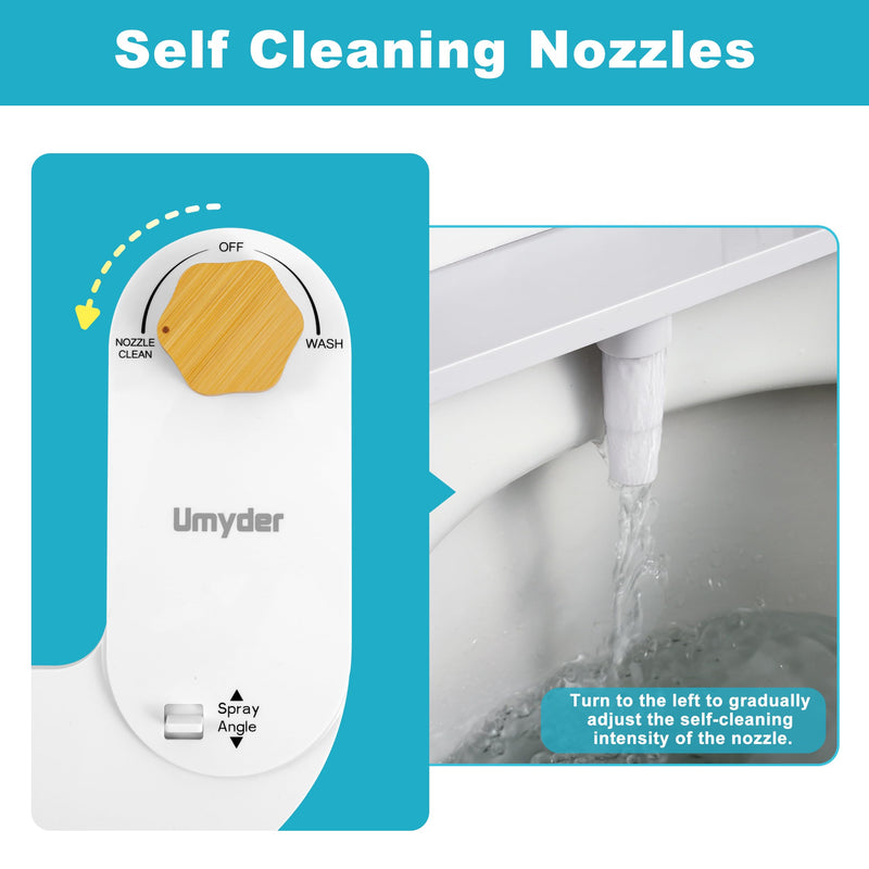 Bidet Attachments for Toilet Seat,Non-Electric Cold Wash Bidet,Adjustable Water Pressure&Spray Angle for Front&Rear Wash,Self-Cleaning Nozzle,Fits Elongated&Round Toilet,Bamboo Knob