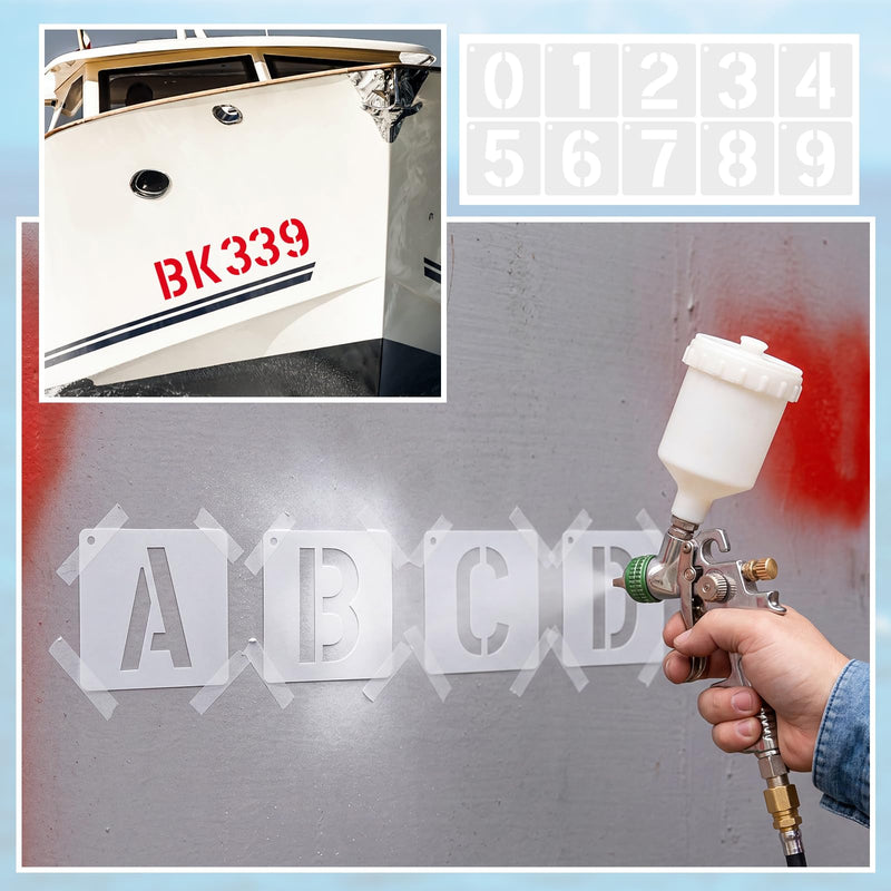 Boat Registration Stencil Kit, 108 Pcs Reusable 3 Inch Marine Letter and Number Stencils, Alternative to Boat Number Stickers for Boats, Kayaks and Pwcs