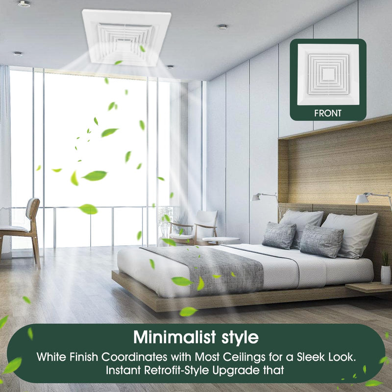 White 1 Piece ( 9 “x 9 ”Inch) Bathroom Exhaust Fan Cover with Spring, Square Ceiling or Wall Mounted Exhaust Fan, Ceiling Fan, Grille, Air Diffuser, Diverter Ventilation Hood, Replacement Accessories 9”x9“