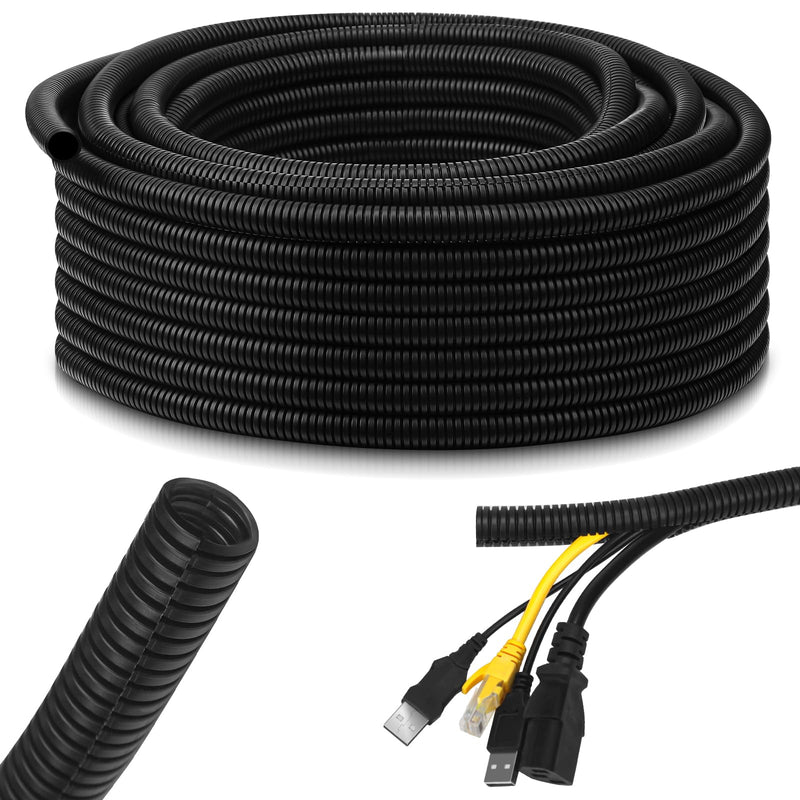 Kanayu Split Flame Retardant Wire Loom High Temperature Cable Conduit Split Cable Sleeves Loom Tubing Auto Wire Conduit for Industrial Electrical Automotive Marine(1/2''-50 ft,Black) 1/2''-50 Ft Black