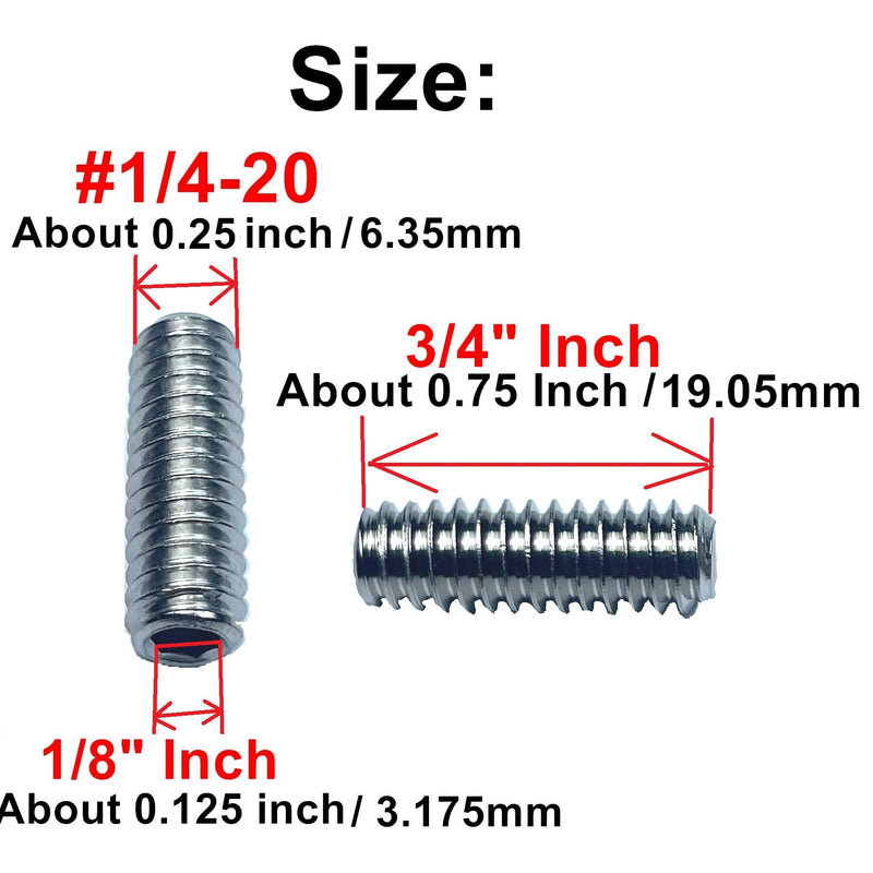 50pcs Set Screws 1/4-20 x 3/4" inch 304 Stainless Steel Allen Head Hex Hexagon Socket Set Screws with 1/8" Allen Wrench,Set Grub Screws Hex Allen Head Socket Set Screws.(3/4" Length)