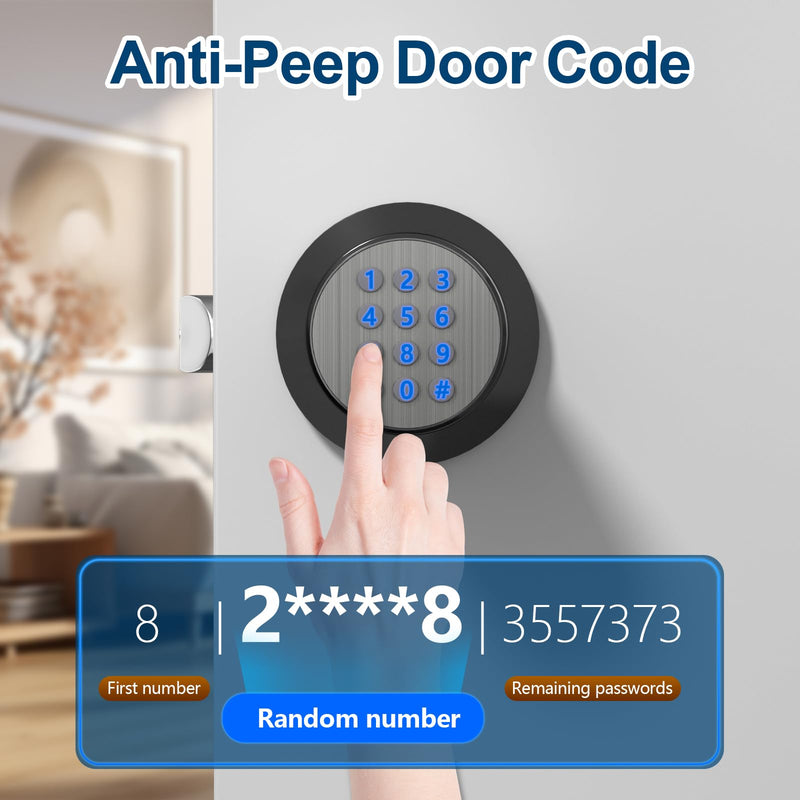 FITNATE Door Knob with Keypad,Digital Door Lock for Keyless Entry,Electronic Door Lock with Spare Keys,Auto Lock, Anti-Slip Handle, Easy to Install for Bedroom,Home and Office Black