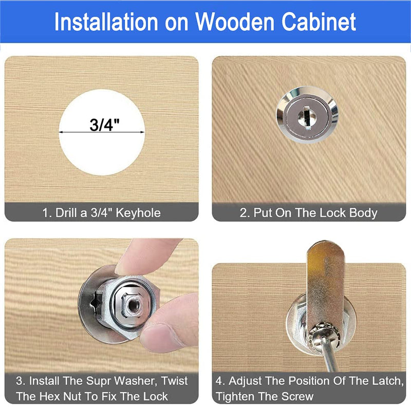 Cabinet Cam Lock, 5/8 Inch Keyed Alike Cam Locks Secure File Drawer Door Mailbox Tool Box Dresser RV Cylinder Replacement Lock Hardware, Fits on 1/2" Max Panel Thickness (6 Pack) 6 5/8 Inch Offset