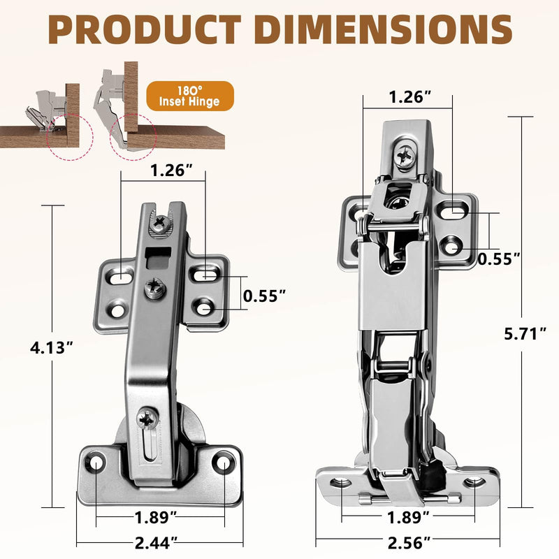 Corner Cabinet Hinge Set 180° & 135° Soft Close, 2x180° + 2x135° Inset Hinges for Lazy Susan Bi-Folding Kitchen Cupboard Door Hardware 2 set
