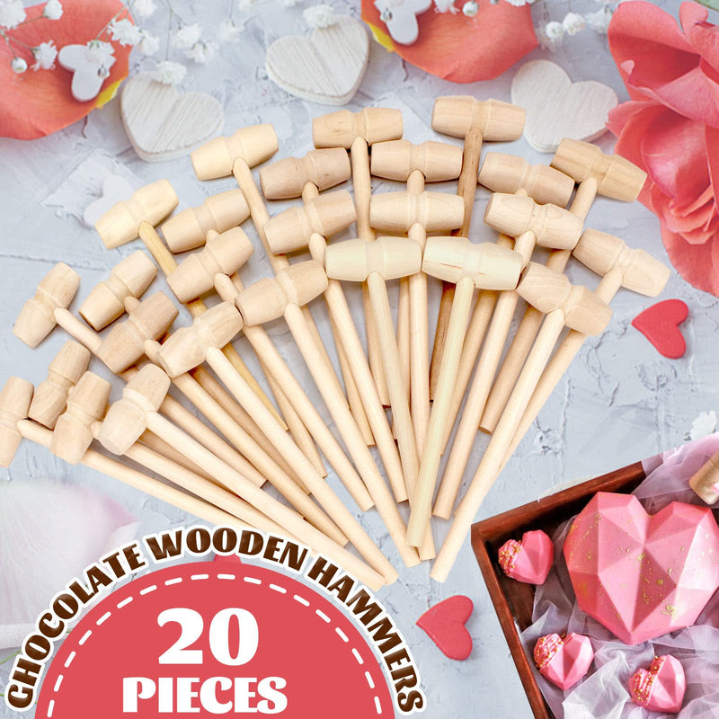 20 PCS Mini Wood Hammers Wooden Hammer for Breakable Heart Chocolate Heart, Wood Lobster Crab Mallet