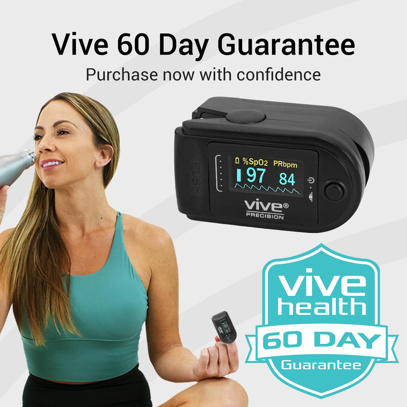 Vive Precision Pulse Oximeter - Oxygen Monitor Fingertip, Heart Rate Medical Grade Sensor LED Display - Accurate Finger Meter for Saturation SpO2, Lanyard & Batteries Included