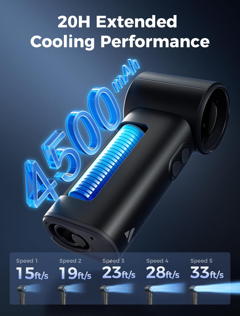 Aecooly Cold Air Portable Handheld Fan | 14.4°F Drop in 10s | Mist Chill & High Speed Wind | 20H Max Cooling Time | Battery Level Display | Rechargeable Personal Turbo Fan, Gifts for Men, Travel-Black