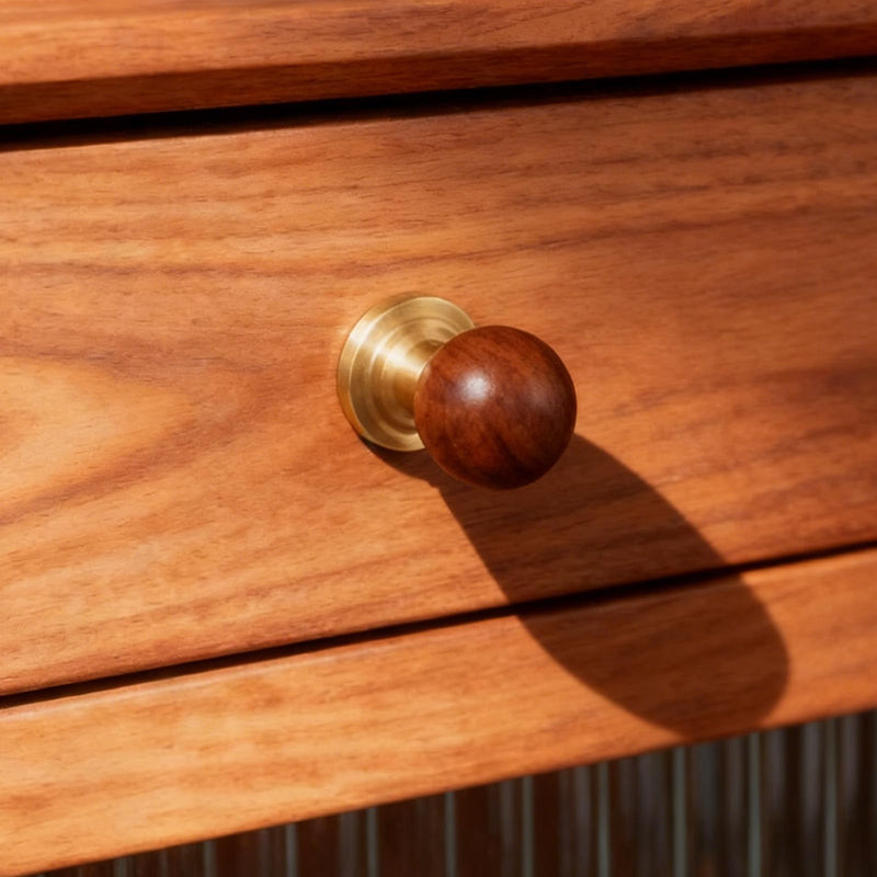 Wood & Brass Cabinet Knobs and Pulls 10 Pack - 1-3/16''(30mm) Walnut Round Gold Cabinet Knobs Hardware with Copper Base, Vintage Wooden Handle for Dresser Kitchen Cupboard Drawer Walnut Wood Ball + Solid Brass Base 30mm|1-3/16''