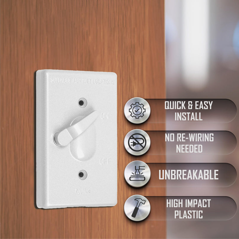 TayMac TC100WH Weatherproof Toggle Cover, 1-Gang, Vertical Device Mount, White 1 Count (Pack of 1)