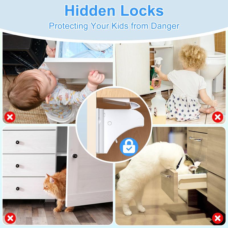 Child Safety Magnetic Cabinet Locks, AOSITE 10 Pack+2 Keys Baby Proofing Magnetic Drawer Locks for Kitchen with Adhesive No Drilling or Screws Fixed, Baby Safety Cabinet Locks