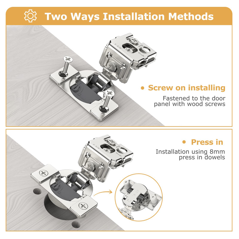 Furniware 10 Pack 5 Pairs 1/2 inch Overlay Soft Close Hinges for Kitchen Cabinet Hinges 4 Way Adjust Soft Closing Face Frame Cabinet Hinges, 105° Open Concealed Self Closing Hinges Brushed Nickel 1/2" 10 Pieces