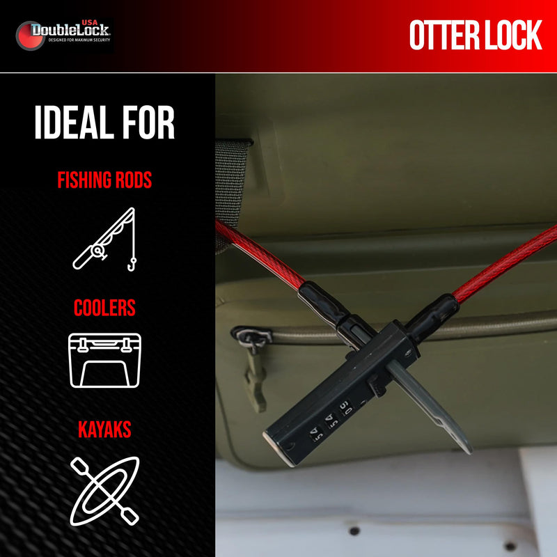 DoubleLock Otter Integrated Combination Cable Lock (6mm) – 10ft Weatherproof Steel Cable, Keyless Resettable Lock for Outdoor Gear, Bikes, Coolers, Kayaks, and Sports Equipment 6mm
