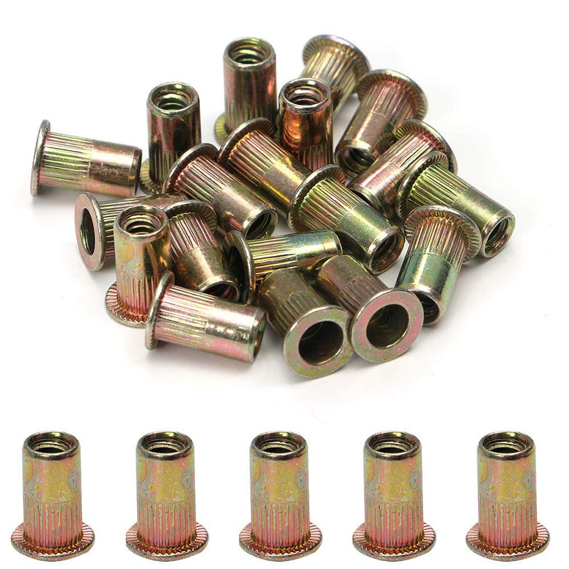 100pcs Carbon Steel SAE Rivet Nuts 1/4-20 Threaded Rivet Insert Nutsert Rivnuts Kit 1/4"-20