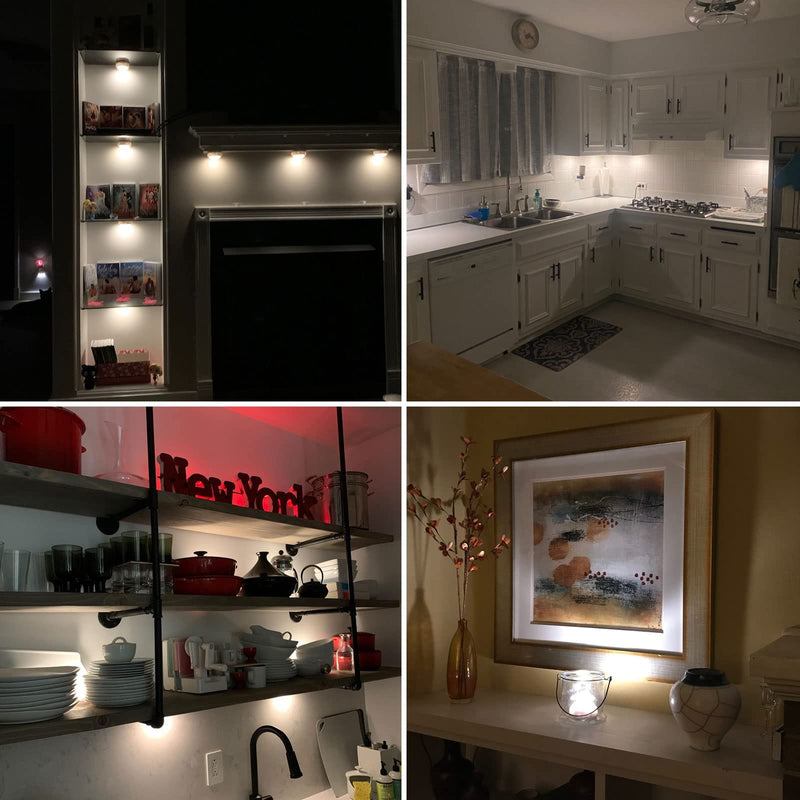 Under-Cabinet-Lights-Rechargeable-Puck-Light: LED Closet Lights with Changeable 16 Colors USB Charging Battery Lights with Timing,Dimmable Under Counter Lights for Kitchen Bedroom Rechargeable 3 pack White