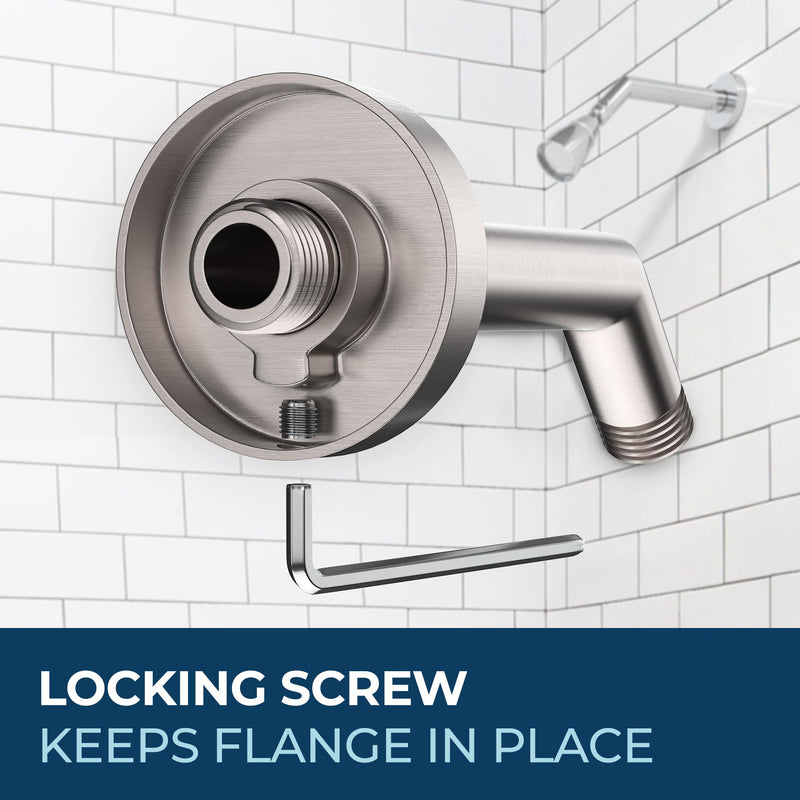 HammerHead Showers® ALL METAL 7 Inch Shower Arm and Flange with Set Screw, Brushed Nickel | Wall Elbow Pipe and Cover Plate | Universal Replacement Part for Showerheads