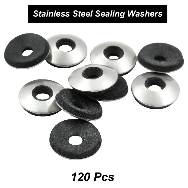 Biaungdo 120 Pcs #10 x 1/2" Neoprene Washers, Stainless Steel Neoprene EPDM Bonded Sealing Washers Rubber Washers Gasket Assortment Kit for Screws(M4.8 x 14mm) #10 x 1/2"