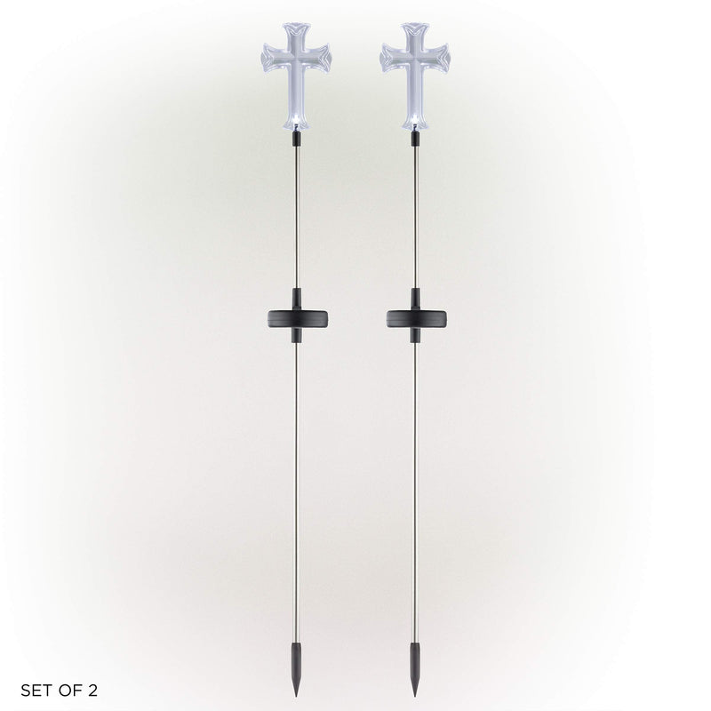 Alpine Corporation 34" Tall Outdoor Solar Powered Cross Pathway Light Stakes (Set of 2)