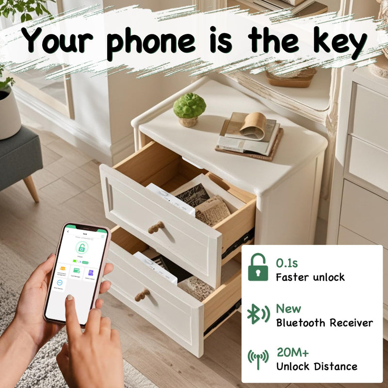 RFID Cabinet Lock, Hidden Digital Electronic Bluetooth RFID Smart Cabinet Drawer Lock for Adults Baby Proofing Teens Liquor Cupboard File White