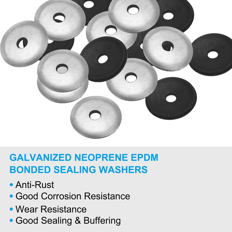 PATIKIL 1/4"x1 1/6" EPDM Bonded Sealing Washers, 50 Pieces Galvanized Neoprene Rubber Backed Screw Gasket for Industrial Home Machinery Ships Roof (#14x1/4") 1/4"x1 1/6"