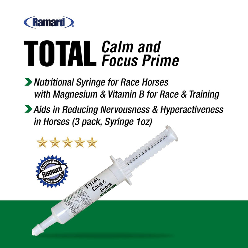 Ramard Total Calm and Focus for Horses Supplement - Magnesium & Calming Formula for Horse Show, Training, Performance Mental Alertness Without Drowsiness, Show Safe, Equine Supplies 1oz Syringe 3Packs 3 Pack, 30 cc. Syringe
