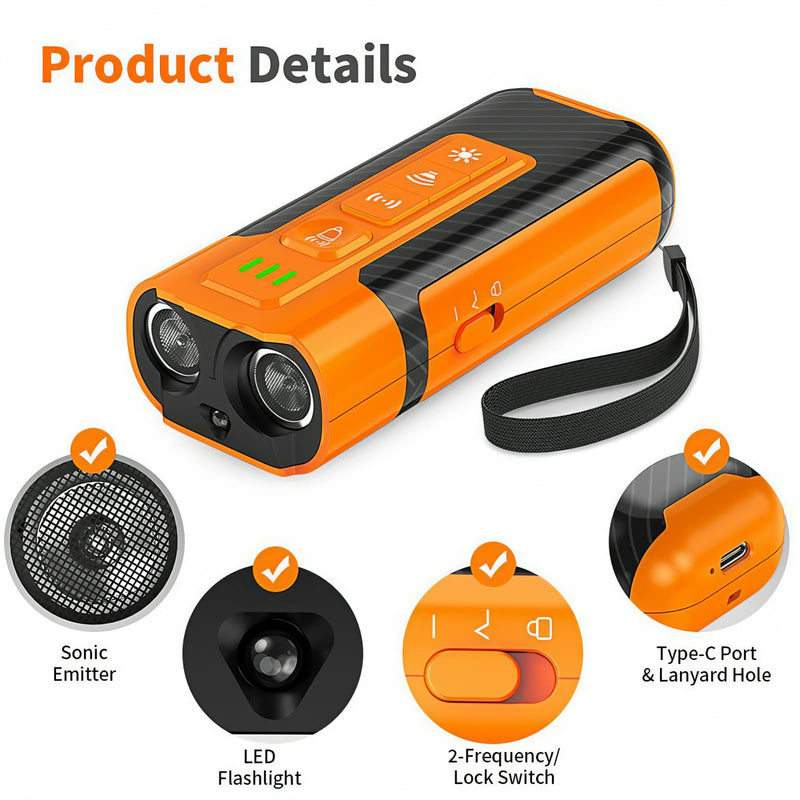 ISK Dog Bark Deterrent Device - Ultrasonic Anti Barking Device for Dogs, 50ft Range Rechargeable No Barking Device, Safe Training Tool for Dogs & Humans, Portable Indoor Outdoor Use - Orange