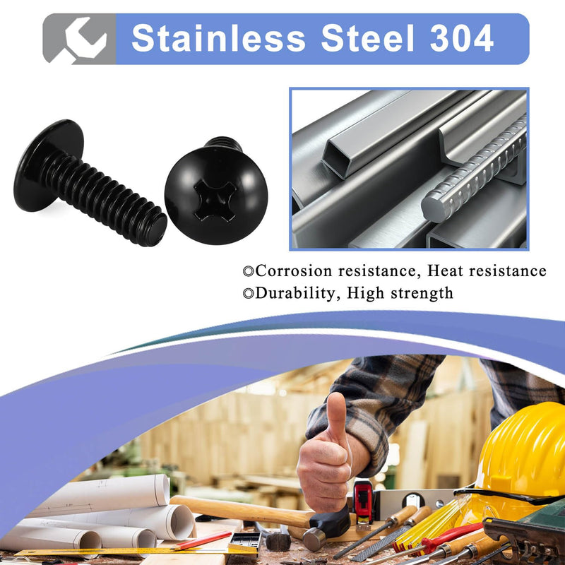 #8-32 x 1/2" Truss Head Machine Screws, Full Thread, 18-8 Stainless Steel, Black Finish, Quantity 100 #8-32 x 1/2"