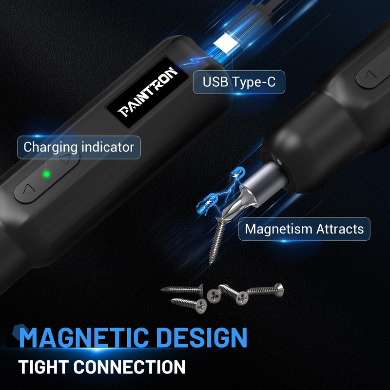 Electric Screwdriver Set,4V Cordless Rechargeable Screwdriver with 250 RPM Powerful Motor, USB-C, LED, 1 Drill Bit, 12 Bits for Furniture/Electrical Repairs