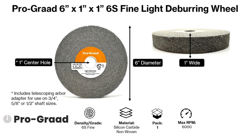 Light Deburring Wheel - 6" x 1" x 1" 6S Fine Grit - Silicon Carbide – Light Deburring, Finishing and Polishing Wheel – 01660 - Convolute - (1 Pack)