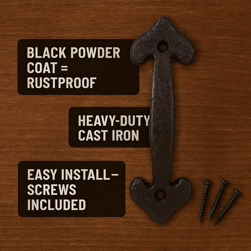 2-Pack 7-Inch Heavy-Duty Cast Iron Barn Door Handle – Medieval-Grade Rustic Gate Pull for Sheds, Fences & Cabinets – Vintage Black Finish – Installs in Minutes, Built to Last a Lifetime 7" - 2 Pack Heart