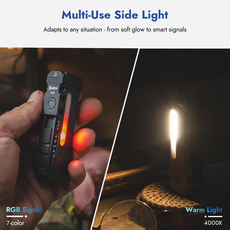WUBEN X4 EDC Rechargeable Flashlight with RGB Light, LED Flashlight 1500 High Lumens with Tactical Switch and Magnetic, IP68 Portable Pocket USB C, Mini Flash Light for Travel, Camping, Work Black