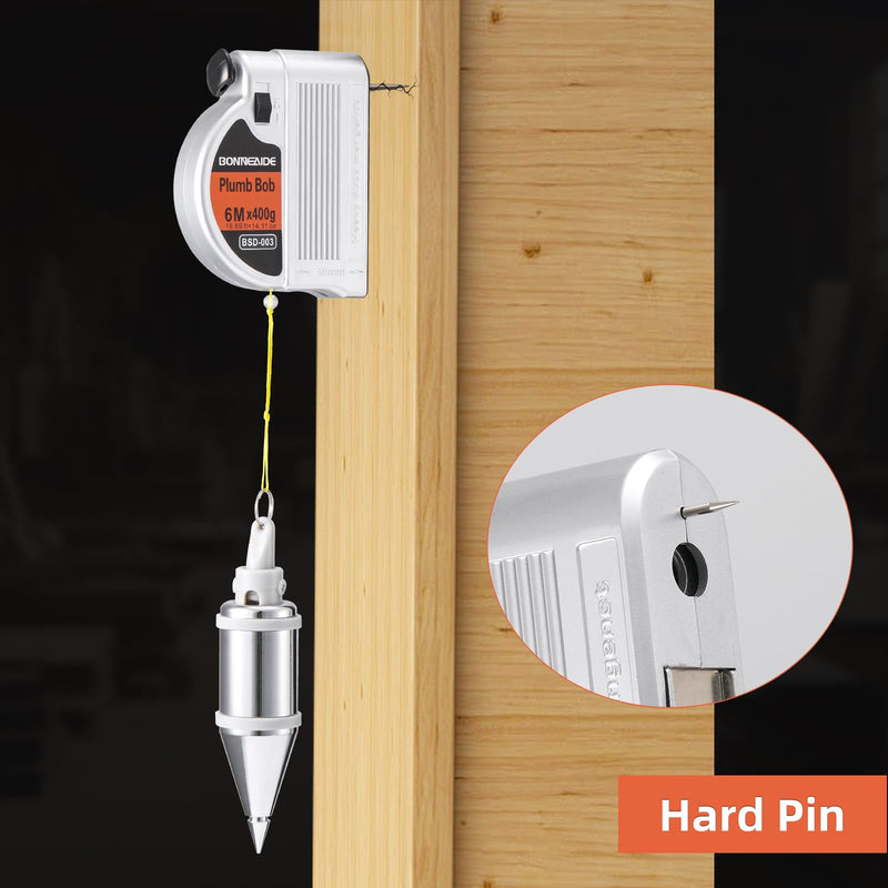 Retractable Plumb Bob Tool for Construction Industry Assignments, 14 oz(400g) Magnetic Plumb Bobs with 19 ft, Can Automatically Stretch the Line & Quickly Stabilize