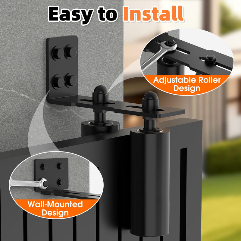 Sliding Gate Guide Rollers & Hardware Kit – Heavy Duty 6" Adjustable Nylon Wheels, Rust-Proof L-Bracket for Sliding Gates, Wood, or Garage Doors (Black-1pc, 6in) Black-1pc